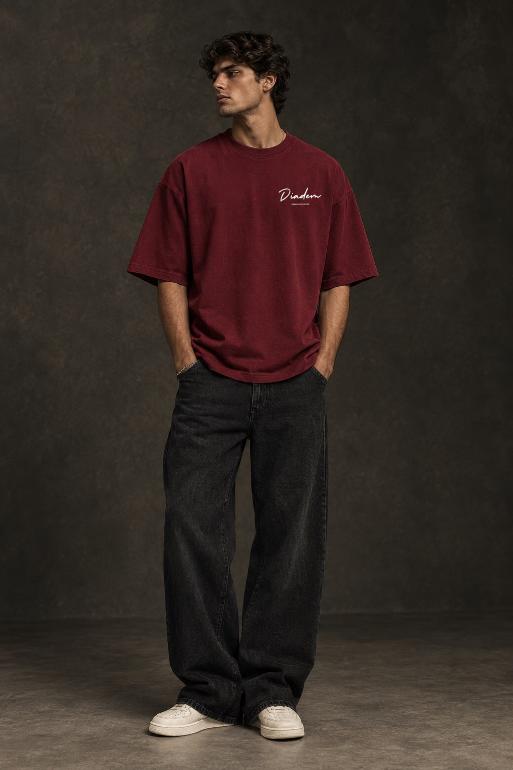 Heavyweight Oversized Cotton Tee - Wine Red - model shot