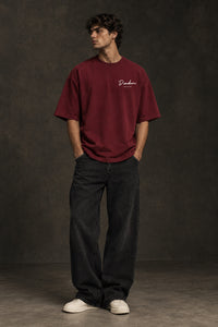 Heavyweight Oversized Cotton Tee - Wine Red - model shot
