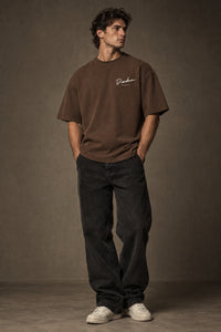 Heavyweight Oversized Cotton Tee - Coffee - model shot