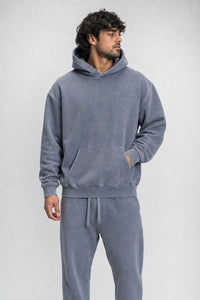 Light Wash Fleece Oversize Hoodie in Royal Blue, front view