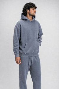 Light Wash Fleece Oversize Hoodie in Royal Blue, side view