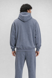 Light Wash Fleece Oversize Hoodie in Royal Blue, back view