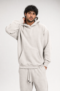 Light Wash Fleece Oversize Hoodie in Mild Apricot, front view