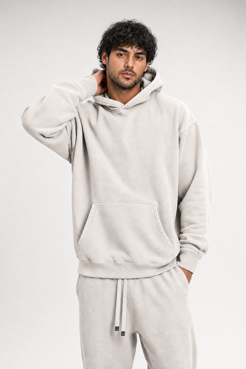 Light Wash Fleece Oversize Hoodie in Mild Apricot, front view