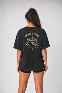 Snow Washed Oversized Cotton T-Shirt in black, back view with Crown & Cloth logo