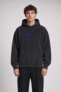 Unisex Vintage Wash Boxy Fleece Hoodie front view on model